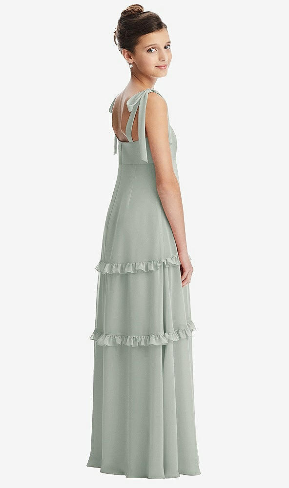 Back View - Willow Green Tie-Shoulder Juniors Dress with Tiered Ruffle Skirt