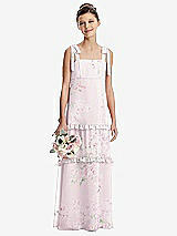 Front View Thumbnail - Watercolor Print Tie-Shoulder Juniors Dress with Tiered Ruffle Skirt