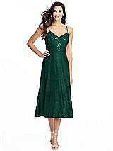 Alt View 1 Thumbnail - Hunter Green Spaghetti Strap Flared Skirt Sequin Midi Dress