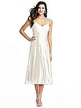 Alt View 1 Thumbnail - Ivory Spaghetti Strap Flared Skirt Sequin Midi Dress
