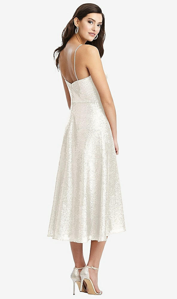 Back View - Ivory Spaghetti Strap Flared Skirt Sequin Midi Dress