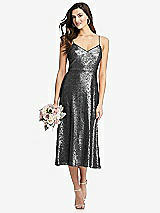 Front View Thumbnail - Stardust Spaghetti Strap Flared Skirt Sequin Midi Dress