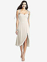 Front View Thumbnail - Ivory Bustier Crepe Midi Dress with Adjustable Bow Straps