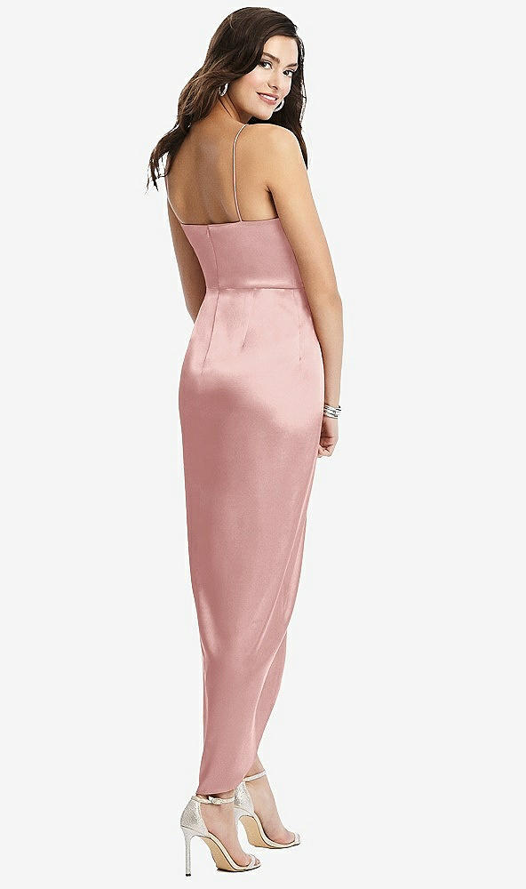 Back View - Rose Faux Wrap Midi Dress with Draped Tulip Skirt