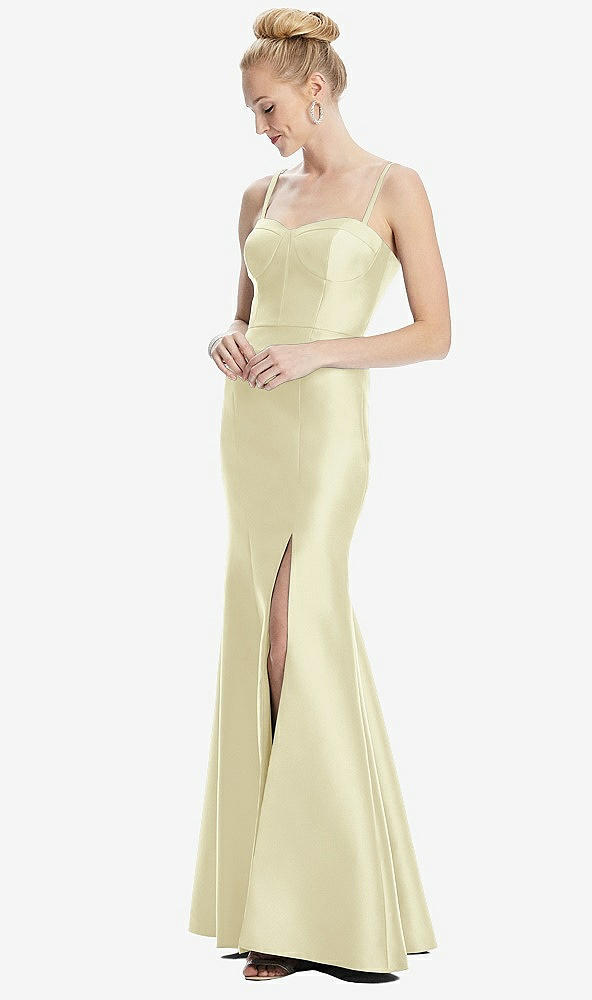 Front View - Butter Yellow Bustier Bodice Satin Trumpet Gown