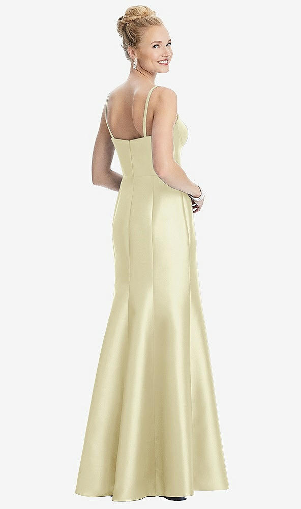 Back View - Butter Yellow Bustier Bodice Satin Trumpet Gown