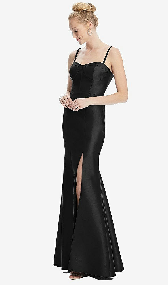 Front View - Black Bustier Bodice Satin Trumpet Gown
