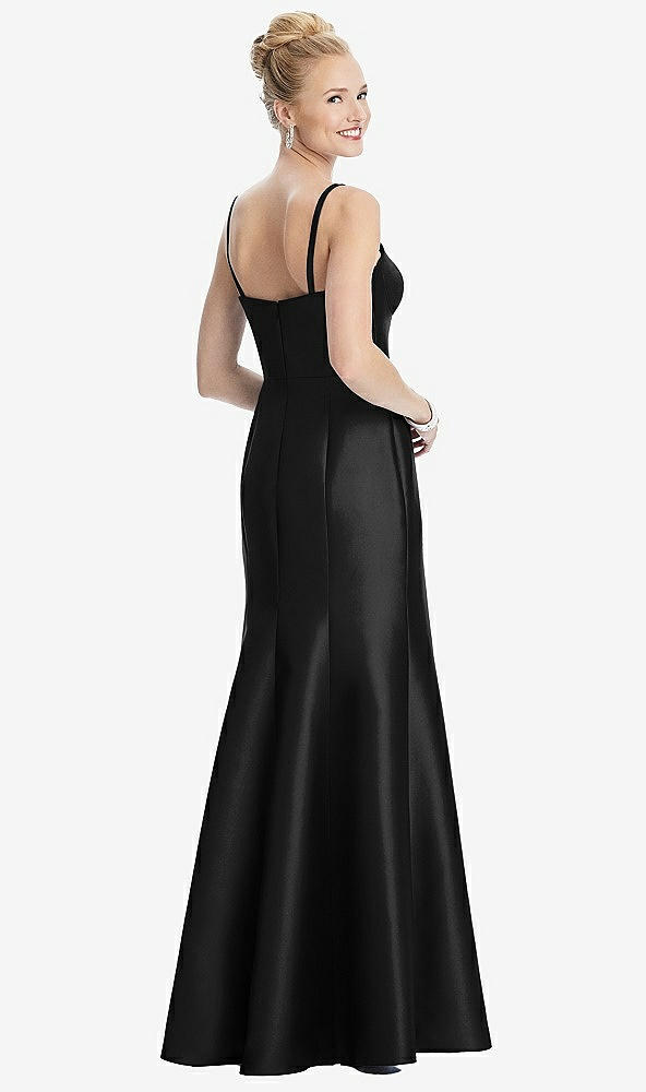 Back View - Black Bustier Bodice Satin Trumpet Gown