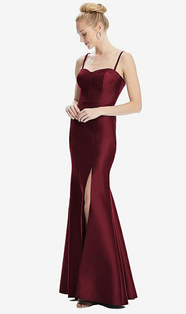 Front View - Cabernet Bustier Bodice Satin Trumpet Gown