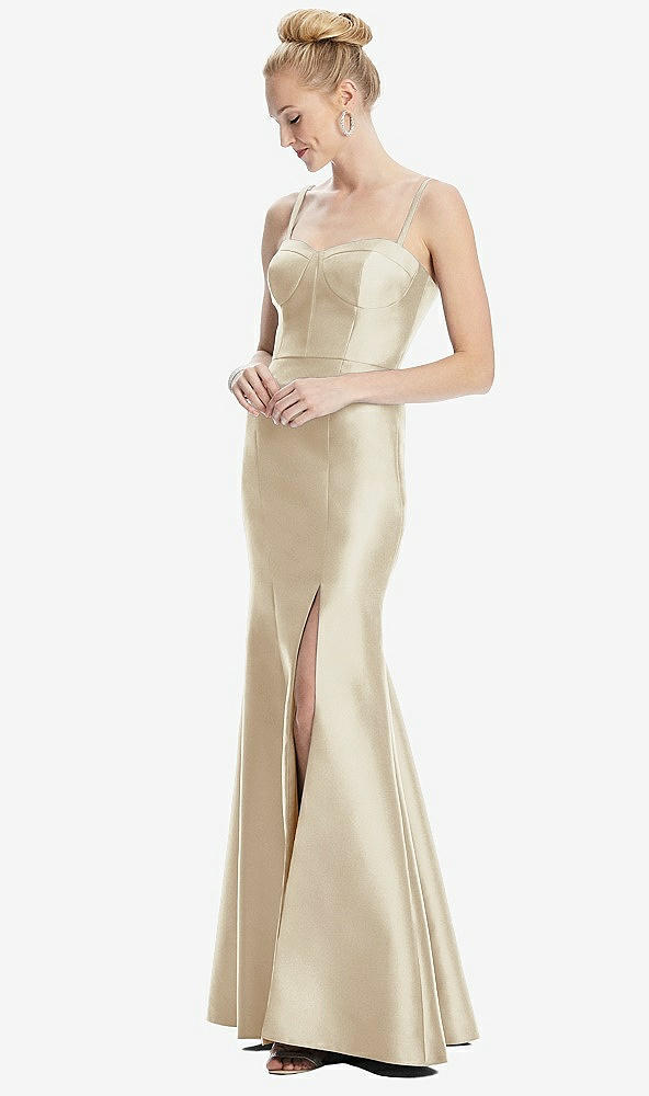 Front View - Champagne Bustier Bodice Satin Trumpet Gown