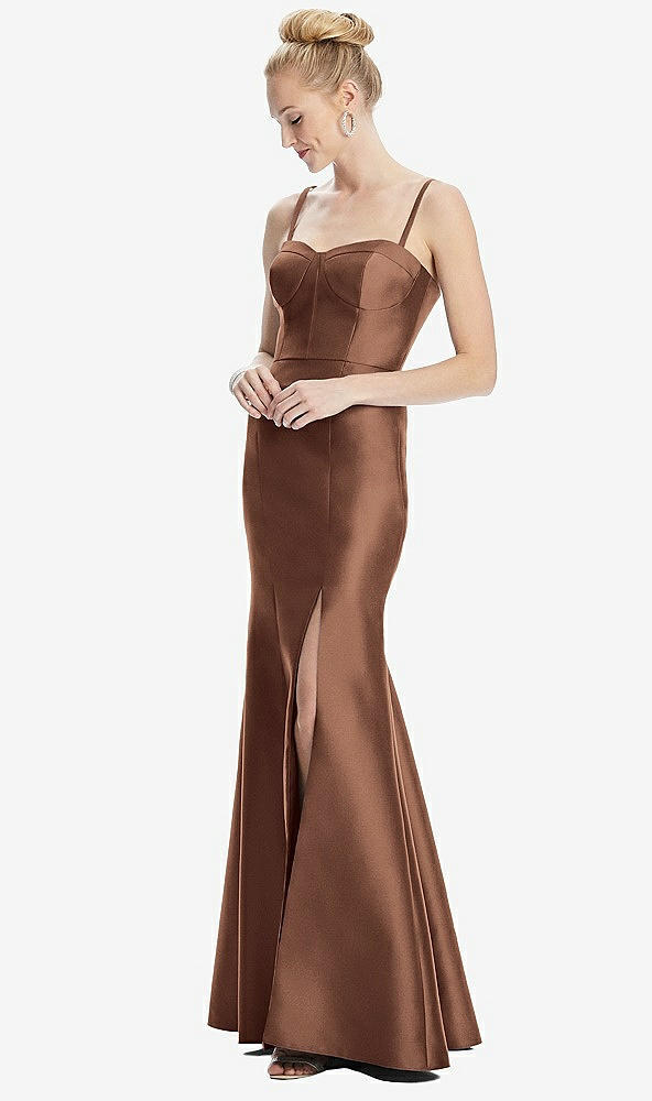 Front View - Cognac Bustier Bodice Satin Trumpet Gown