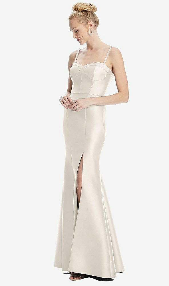 Front View - Ivory Bustier Bodice Satin Trumpet Gown