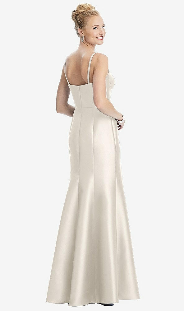 Back View - Ivory Bustier Bodice Satin Trumpet Gown