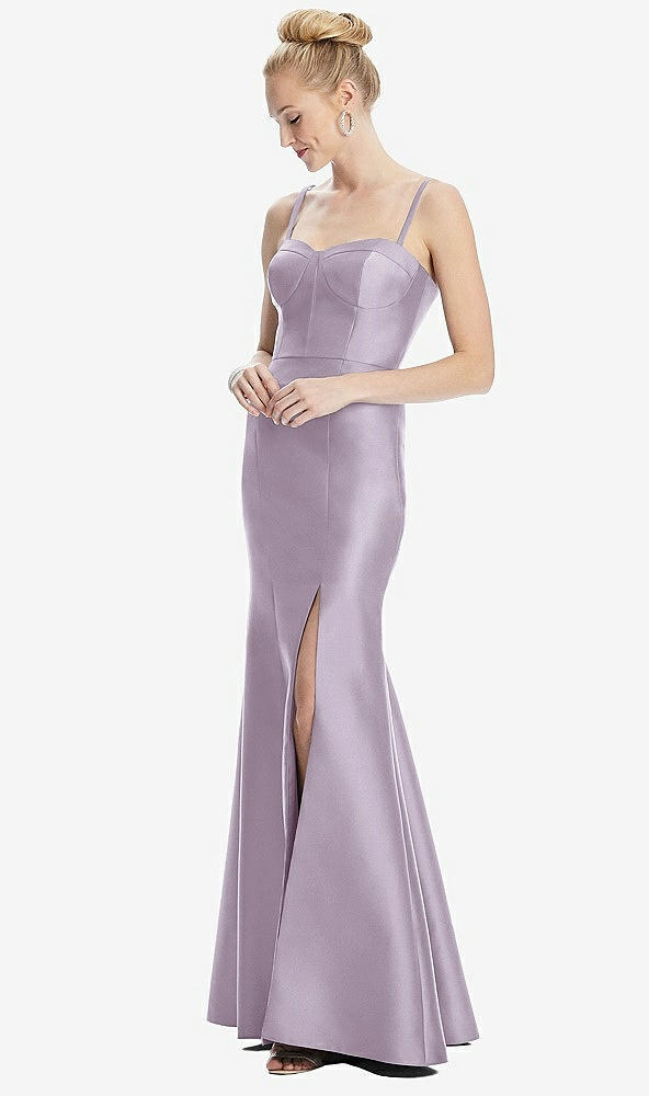 Front View - Lilac Haze Bustier Bodice Satin Trumpet Gown