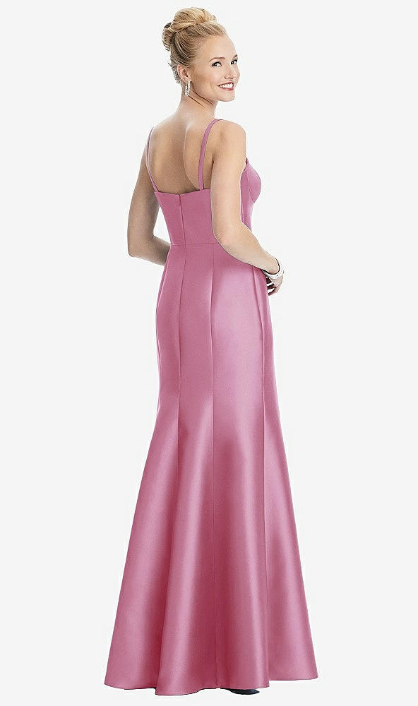 Back View - Powder Pink Bustier Bodice Satin Trumpet Gown