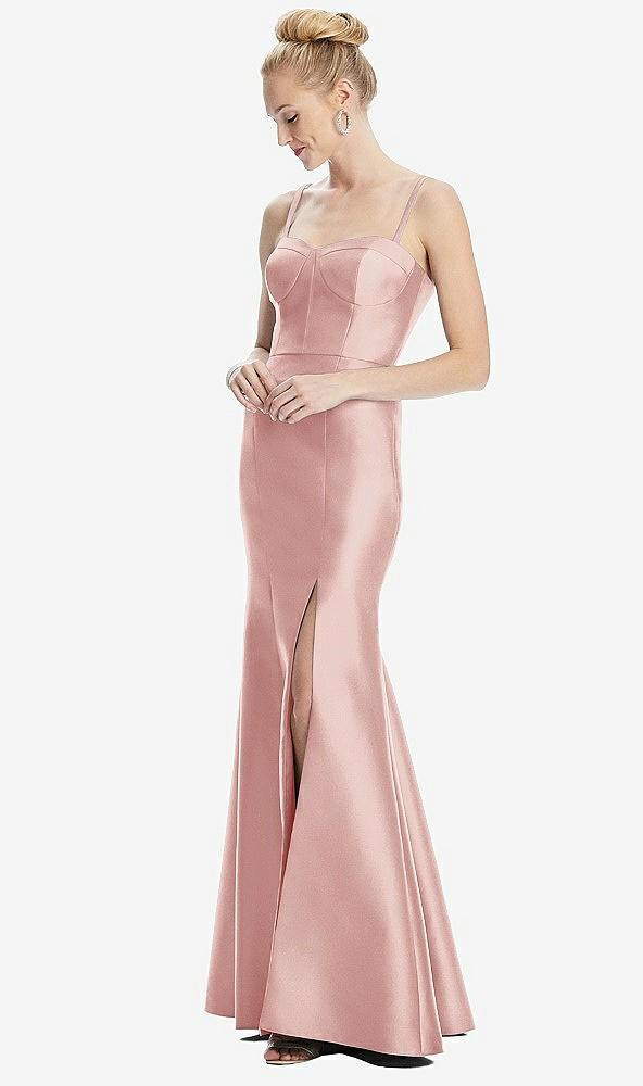 Front View - Rose Bustier Bodice Satin Trumpet Gown