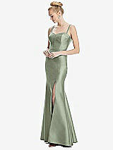 Front View Thumbnail - Sage Bustier Bodice Satin Trumpet Gown