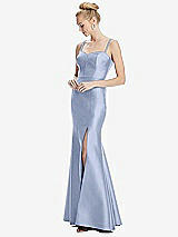 Front View Thumbnail - Sky Blue Bustier Bodice Satin Trumpet Gown