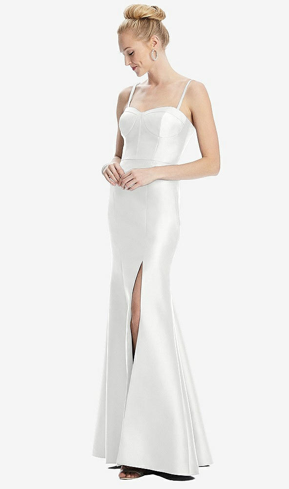 Front View - White Bustier Bodice Satin Trumpet Gown