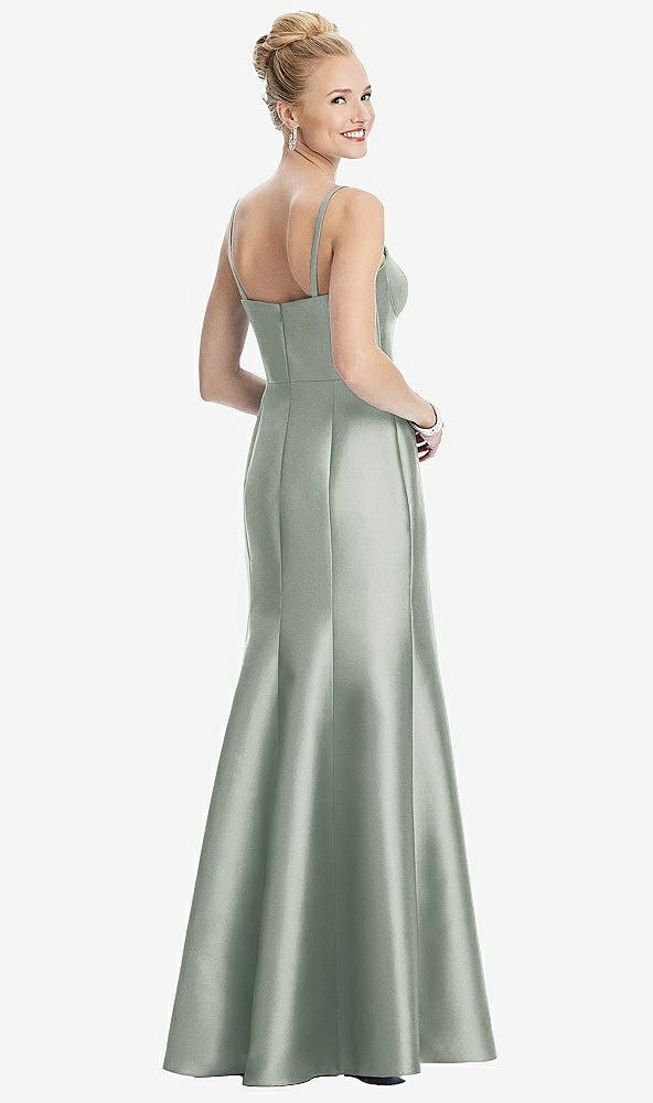 Back View - Willow Green Bustier Bodice Satin Trumpet Gown