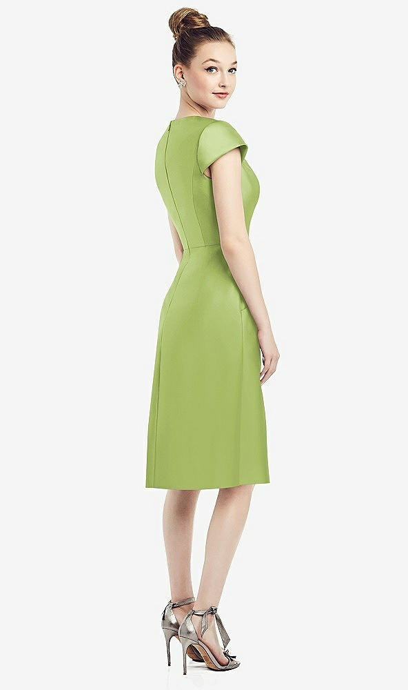 Back View - Mojito Cap Sleeve V-Neck Satin Midi Dress with Pockets