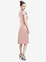 Rear View Thumbnail - Rose Cap Sleeve V-Neck Satin Midi Dress with Pockets