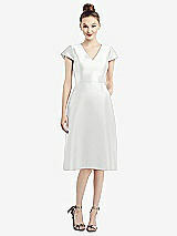 Front View Thumbnail - White Cap Sleeve V-Neck Satin Midi Dress with Pockets