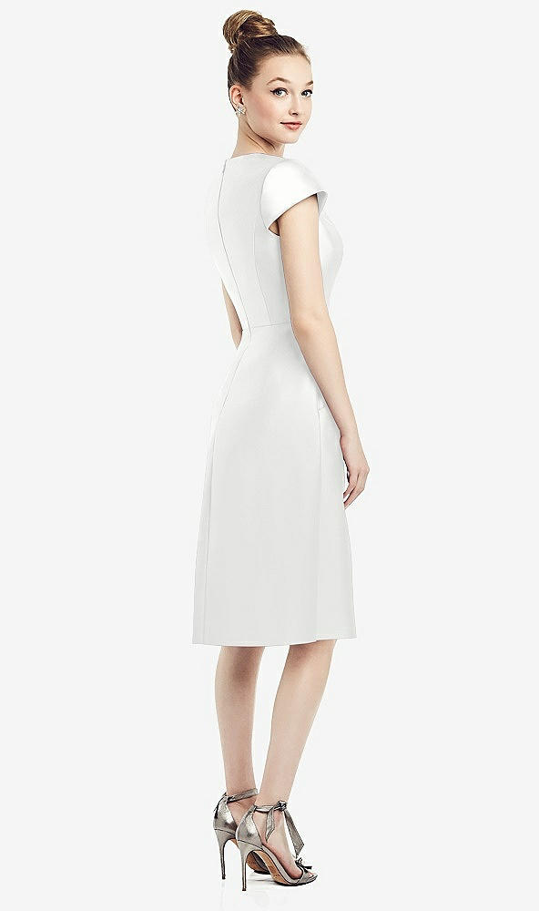 Back View - White Cap Sleeve V-Neck Satin Midi Dress with Pockets