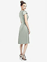 Rear View Thumbnail - Willow Green Cap Sleeve V-Neck Satin Midi Dress with Pockets