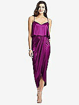 Front View Thumbnail - Persian Plum Popover Bodice Midi Dress with Draped Tulip Skirt