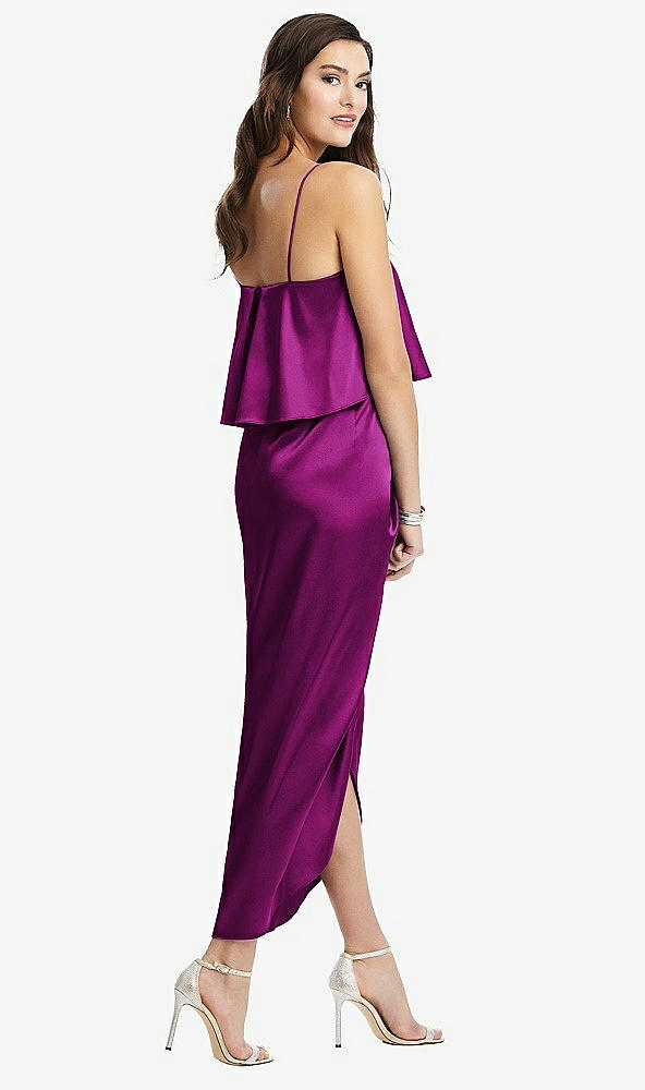 Back View - Persian Plum Popover Bodice Midi Dress with Draped Tulip Skirt