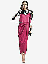 Alt View 1 Thumbnail - Shocking Popover Bodice Midi Dress with Draped Tulip Skirt