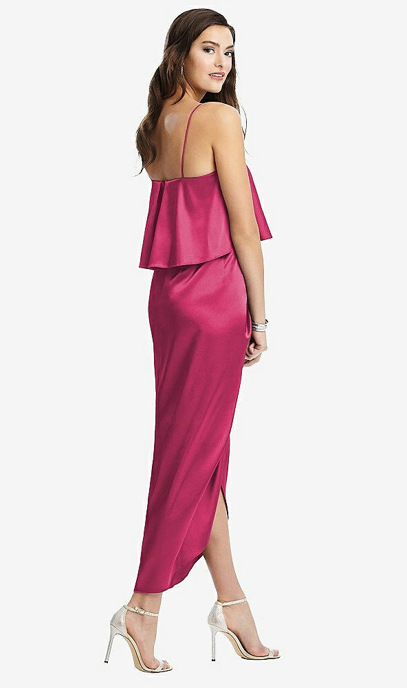 Back View - Shocking Popover Bodice Midi Dress with Draped Tulip Skirt