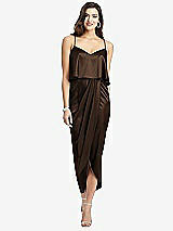 Front View Thumbnail - Espresso Popover Bodice Midi Dress with Draped Tulip Skirt