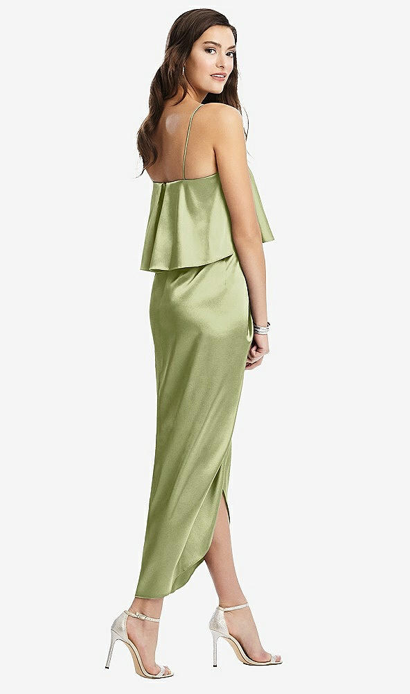 Back View - Mint Popover Bodice Midi Dress with Draped Tulip Skirt