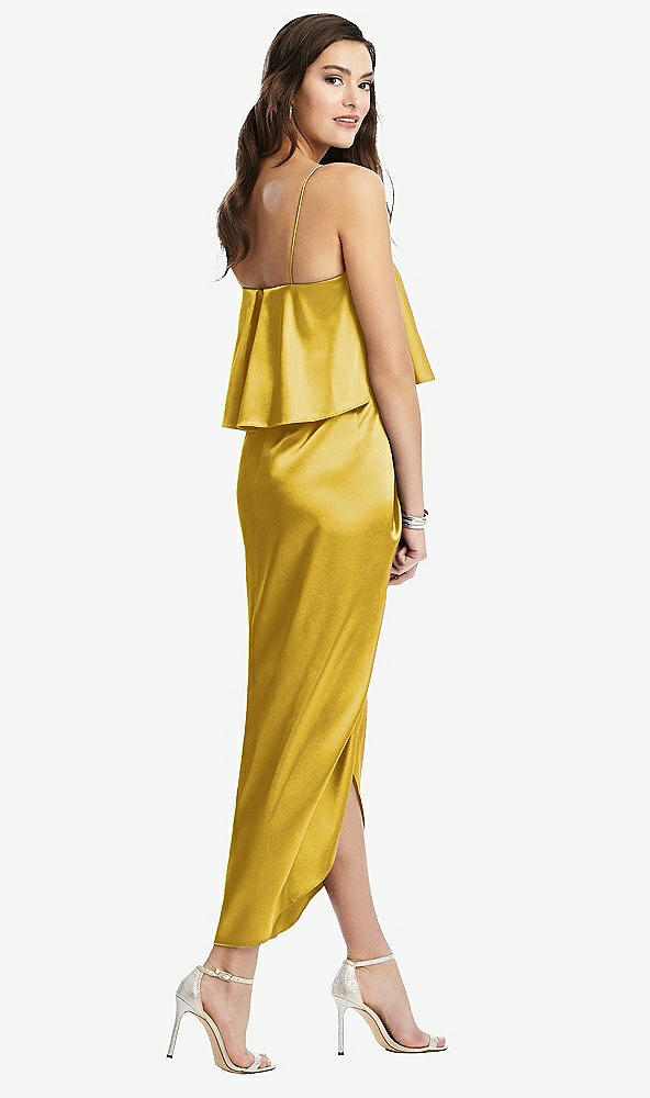 Back View - Marigold Popover Bodice Midi Dress with Draped Tulip Skirt