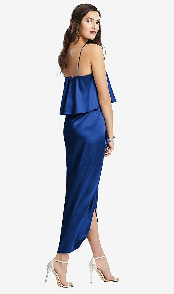 Back View - Sapphire Popover Bodice Midi Dress with Draped Tulip Skirt