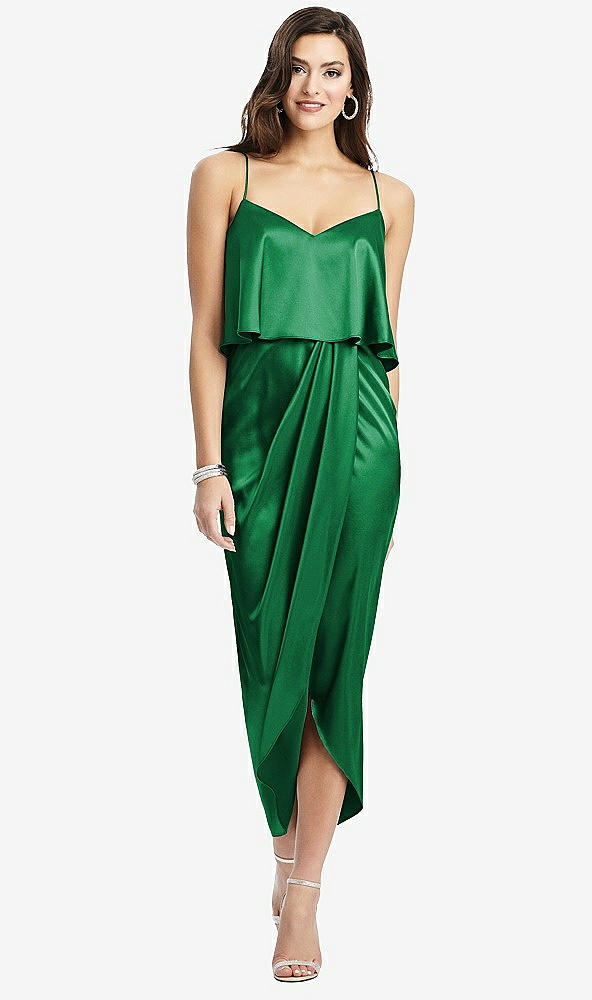 Front View - Shamrock Popover Bodice Midi Dress with Draped Tulip Skirt