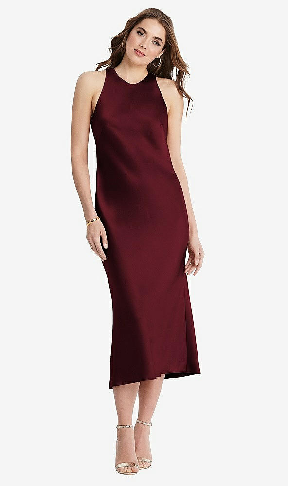 Front View - Cabernet Tie Neck Cutout Midi Tank Dress - Lou