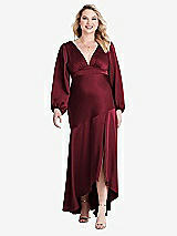 Alt View 1 Thumbnail - Cabernet Puff Sleeve Asymmetrical Drop Waist High-Low Slip Dress - Teagan