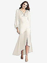 Front View Thumbnail - Ivory Puff Sleeve Asymmetrical Drop Waist High-Low Slip Dress - Teagan