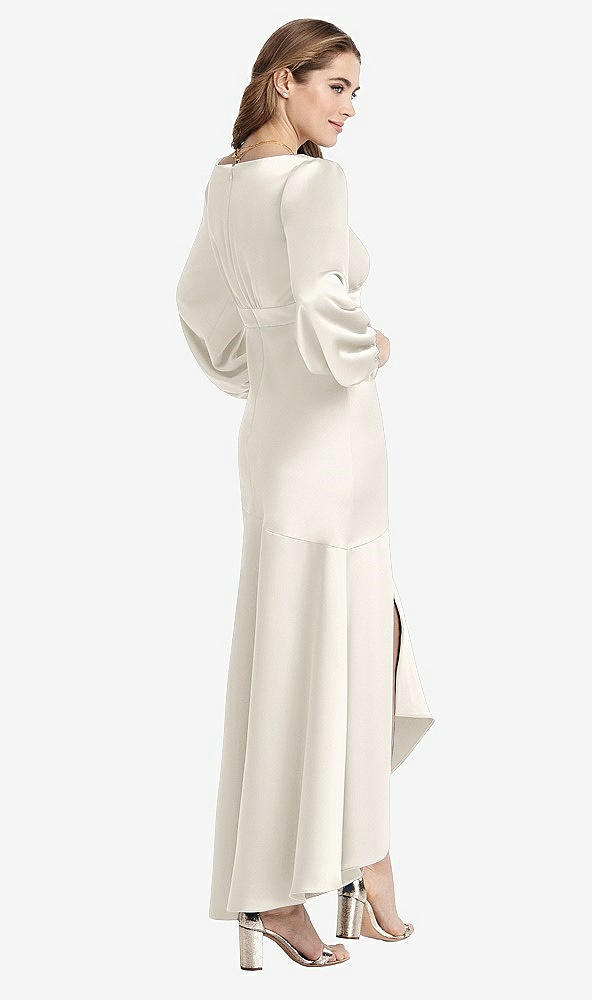 Back View - Ivory Puff Sleeve Asymmetrical Drop Waist High-Low Slip Dress - Teagan
