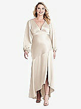 Alt View 1 Thumbnail - Oat Puff Sleeve Asymmetrical Drop Waist High-Low Slip Dress - Teagan