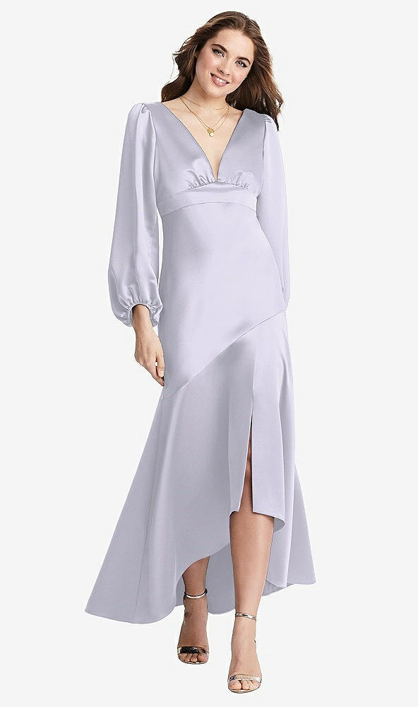 Front View - Silver Dove Puff Sleeve Asymmetrical Drop Waist High-Low Slip Dress - Teagan