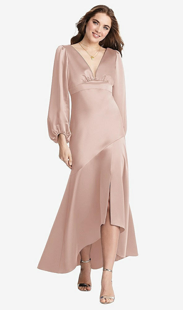 Front View - Toasted Sugar Puff Sleeve Asymmetrical Drop Waist High-Low Slip Dress - Teagan