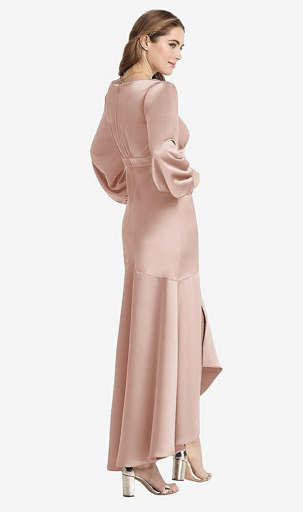 Back View - Toasted Sugar Puff Sleeve Asymmetrical Drop Waist High-Low Slip Dress - Teagan