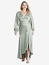 Alt View 1 Thumbnail - Willow Green Puff Sleeve Asymmetrical Drop Waist High-Low Slip Dress - Teagan