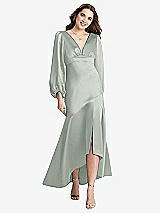 Front View Thumbnail - Willow Green Puff Sleeve Asymmetrical Drop Waist High-Low Slip Dress - Teagan