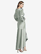 Rear View Thumbnail - Willow Green Puff Sleeve Asymmetrical Drop Waist High-Low Slip Dress - Teagan