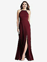 Front View Thumbnail - Cabernet High Neck Chiffon Maxi Dress with Front Slit - Lela